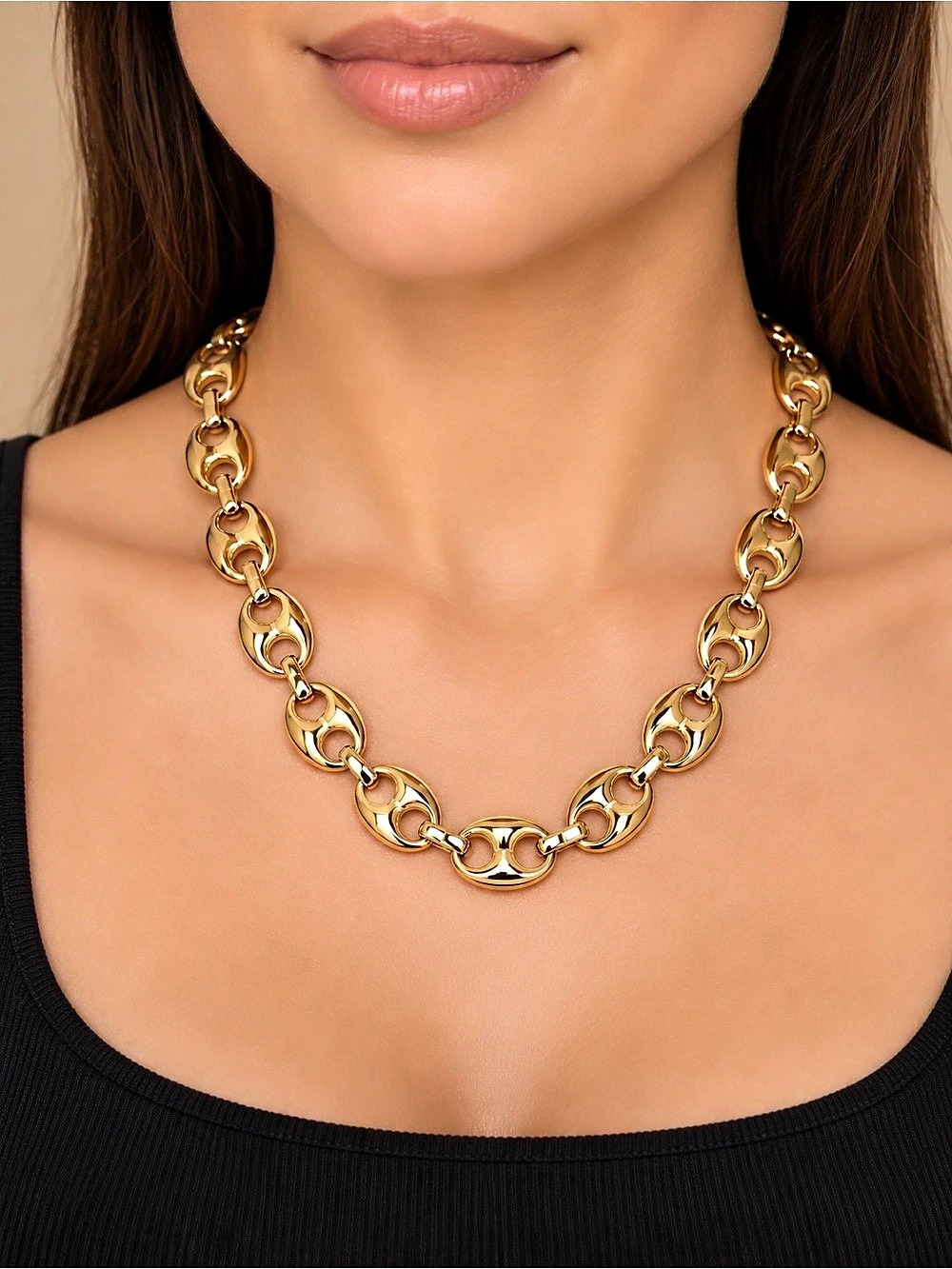 NEW House of Harlow 1960 Gold Puffed Mariner Link Necklace